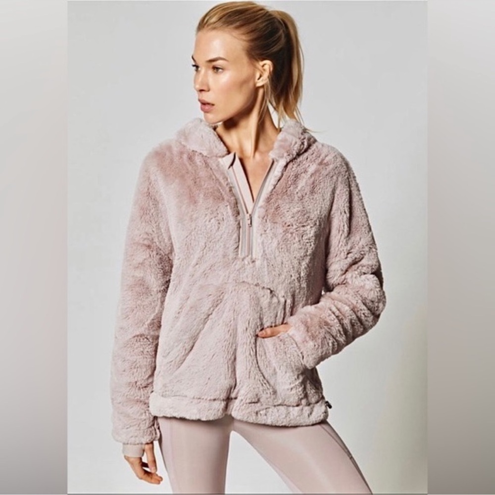 FP Movement - pink fluffy hoodie, half-zip
